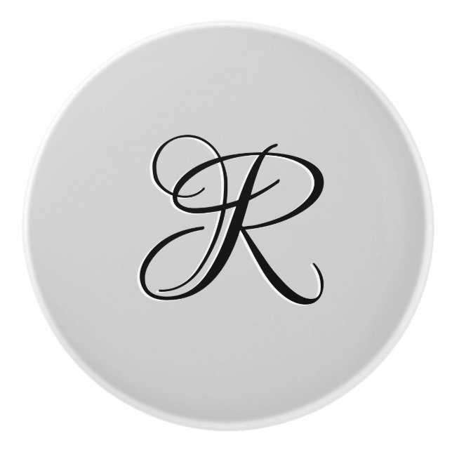 Bouton De Porte En Céramique LETTRE INITIALE Calligraphie 3D Noire | Pastel Gre (Devant)