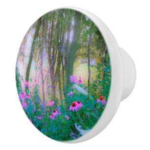 Bouton De Porte En Céramique Lever de soleil radieux avec des coneflowers roses