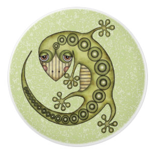 Bouton De Porte En Céramique Lézard vert