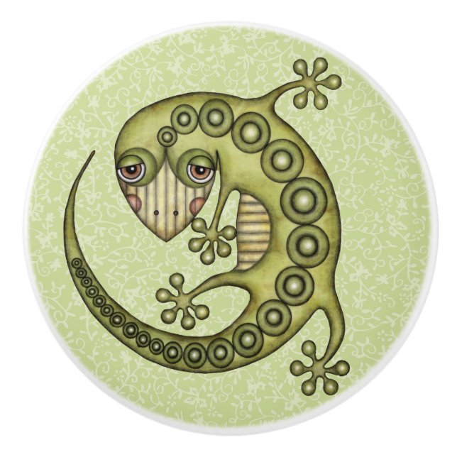 Bouton De Porte En Céramique Lézard vert (Devant)