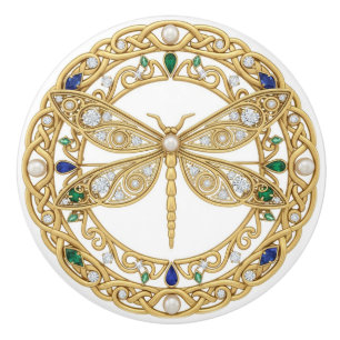 Bouton De Porte En Céramique Libellule en cristal doré faux graphisme 2D gemmes