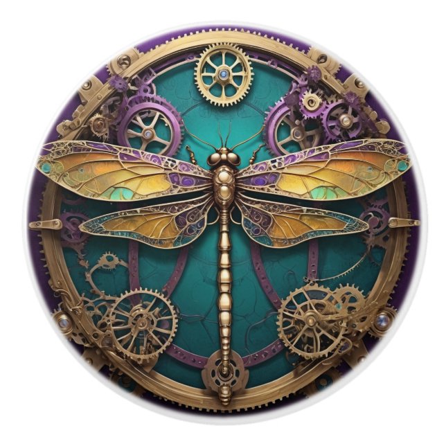 Bouton De Porte En Céramique Libellule Steampunk (Devant)