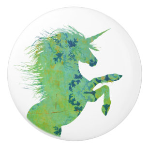 Bouton De Porte En Céramique Licorne assez bleue et verte