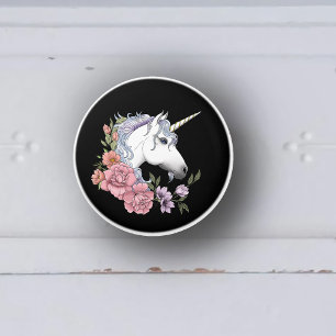 Bouton De Porte En Céramique Licorne blanche et fleurs