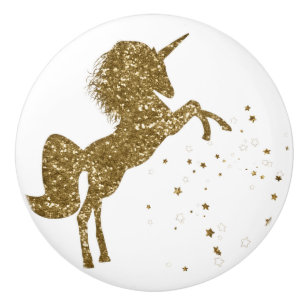Bouton De Porte En Céramique Licorne Magique Paillettes Étoiles Dorées Fantaisi
