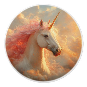 Bouton De Porte En Céramique Licorne majestueuse dans les nuages du coucher du
