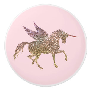 Bouton De Porte En Céramique Licorne Pégase Cheval Pailleté Strass Doré Tendanc