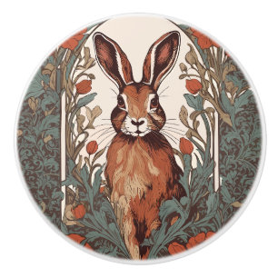 Bouton De Porte En Céramique Lièvre Curieux Floral Inspiré de William Morris