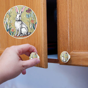 Bouton De Porte En Céramique Lièvre Fantaisiste