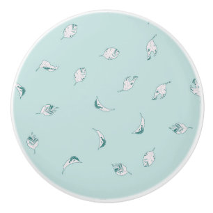 Bouton De Porte En Céramique Light Green and White Leaves