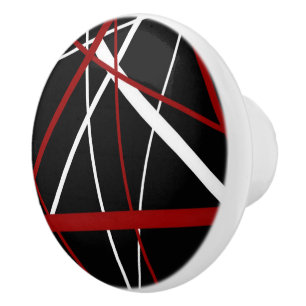 Bouton De Porte En Céramique Ligne Moderne Géométrie Urbaine Noir Blanc Rouge