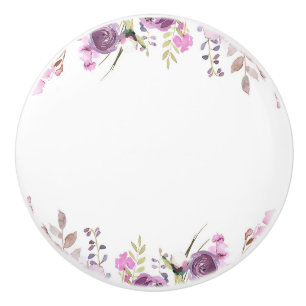 Bouton De Porte En Céramique Lilas Lavande Violet Aquarelle Floral Chic