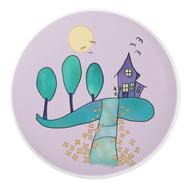 Bouton De Porte En Céramique lilas maison (Devant)