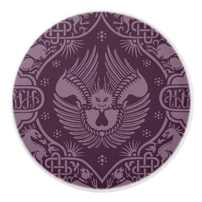 Bouton De Porte En Céramique Lion à ailes médiévales (Devant)