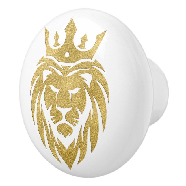 Bouton De Porte En Céramique Lion Avec Couronne - Style Or 3 (Droite)