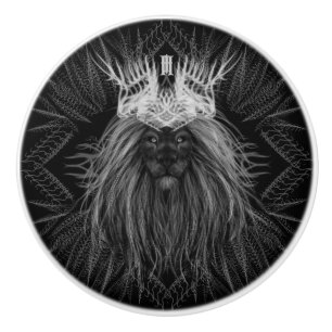 Bouton De Porte En Céramique Lion avec monogramme de couronne