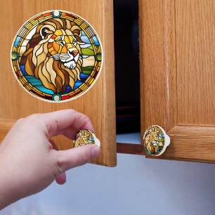 Bouton De Porte En Céramique Lion en Faux Verre Coloré