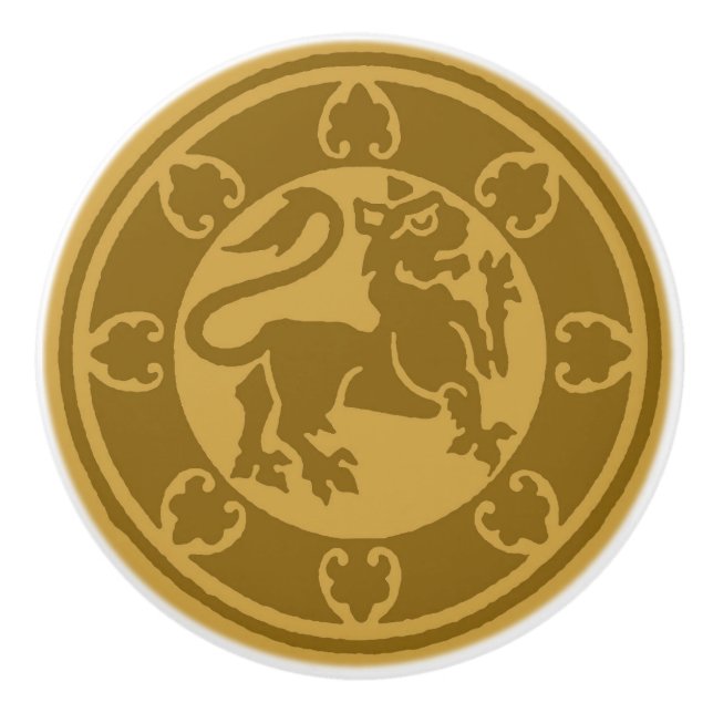 Bouton De Porte En Céramique Lion médiéval (Devant)