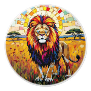 Bouton De Porte En Céramique Lion Mosaïque Coloré