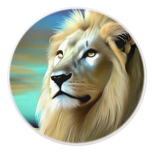 Bouton De Porte En Céramique Lions Majestueux Éthérés