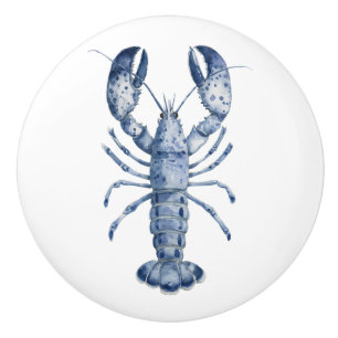 Bouton De Porte En Céramique Lobster bleu aquarelle Nouvelle-Angleterre