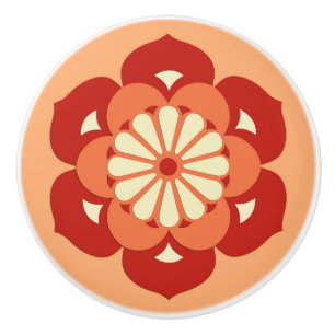 Bouton De Porte En Céramique Lotus Flower Mandala, Pastel Orange et Mandarin