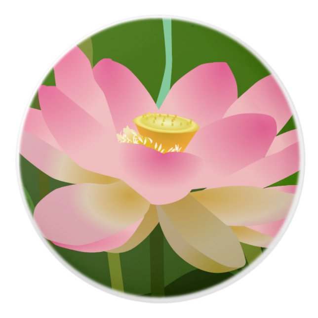 Bouton De Porte En Céramique Lotus rose (Devant)