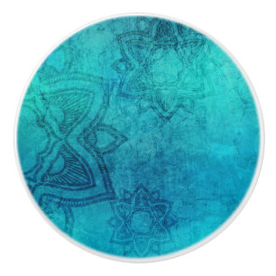 Bouton De Porte En Céramique Lotus texturé bleu