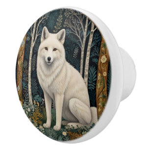 Bouton De Porte En Céramique Loup blanc vintage boho forêt sylvestre