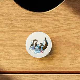 Bouton De Porte En Céramique Loutre de rivière fantaisiste bleue ludique éclabo
