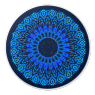 Bouton De Porte En Céramique Love Blues Mandala on Navy Blue Drawer Knob