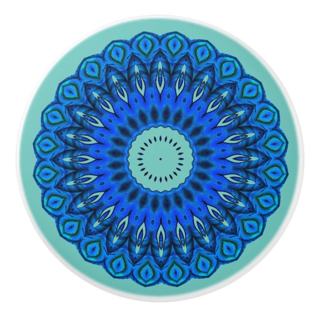 Bouton De Porte En Céramique Love the Blues Mandala on Turquoise Drawer Knob (Devant)