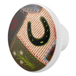 Bouton De Porte En Céramique Lucky Horseshoe Vintage Crazy Quilt Ceramic Knob