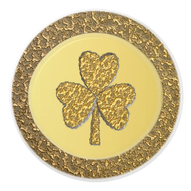 Bouton De Porte En Céramique Lucky Irish Shamrock Gold Coin (Devant)