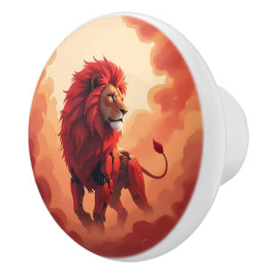 Bouton De Porte En Céramique Lueur Rouge Profond – Le Lion de la Destinée Brûla
