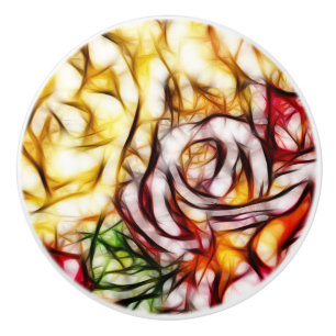 Bouton De Porte En Céramique Lumière jaune abstraite Rose artistique Floral Glo