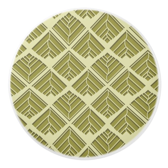 Bouton De Porte En Céramique Lumière Motif carré feuille or Lime (Devant)