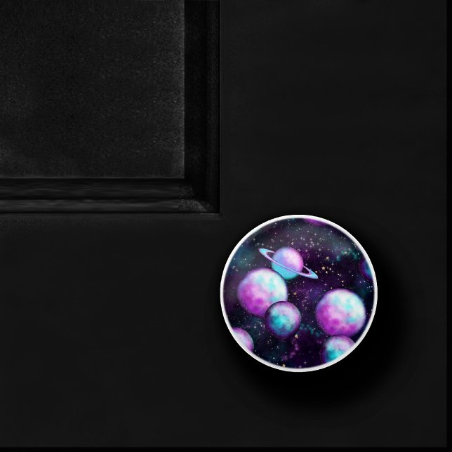 Bouton De Porte En Céramique Luminosité du système solaire | Planète rose viole (Créateur téléchargé)