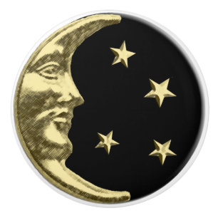 Bouton De Porte En Céramique Lune et étoiles d'art déco - noir et or