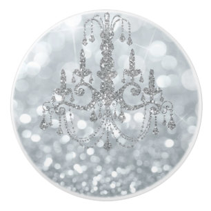 Bouton De Porte En Céramique Lustre Argenté Blanc Bokeh Glam Lustre Étincelant