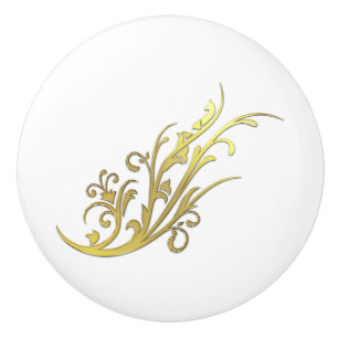 Bouton De Porte En Céramique Luxe Abstrait Fleur en Or Faux