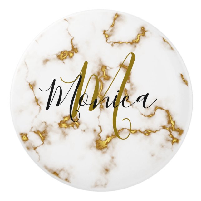 Bouton De Porte En Céramique Luxe élégant Marble or moderne monogramme (Devant)