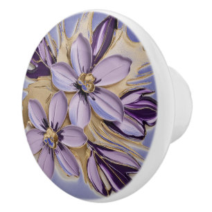 Bouton De Porte En Céramique Luxe Lavande Floral Splash & Contraste Prune Profo