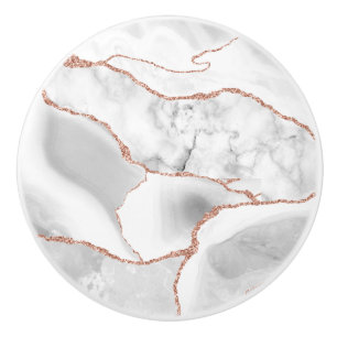 Bouton De Porte En Céramique Luxueux agate géode paillettes or rose blanc