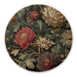 Bouton De Porte En Céramique Luxury Vintage British Floral Olive Green Burgundy