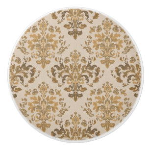 Bouton De Porte En Céramique Luxury Vintage Damask Beige Floral Classic