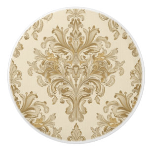 Bouton De Porte En Céramique Luxury Vintage Damask Beige Floral Classic