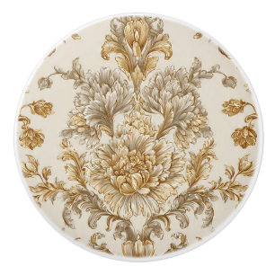 Bouton De Porte En Céramique Luxury Vintage Damask Beige Floral Classic