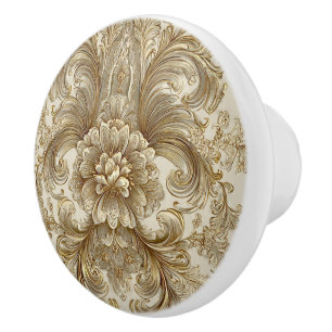 Bouton De Porte En Céramique Luxury Vintage Damask Beige Floral Classic