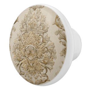 Bouton De Porte En Céramique Luxury Vintage Damask Beige Floral Classic